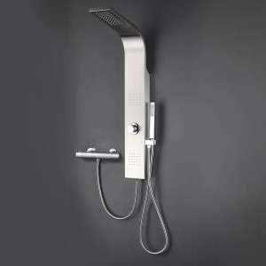 Termostato esterno con soffione e doccetta in argento.