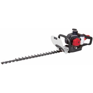 Taille-haie thermique HTH250/240P de Scheppach avec lame en acier et poignée rotative.