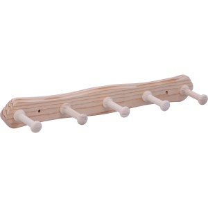Siro Hakenleiste S126 aus Kiefernholz mit 5 Haken, naturbelassen und FSC®-zertifiziert.