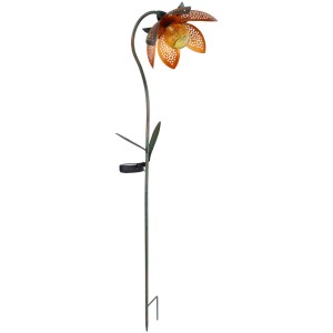 Lampe solaire fleur en métal avec pique, hauteur 90 cm. Décoration pour jardin et parterre.