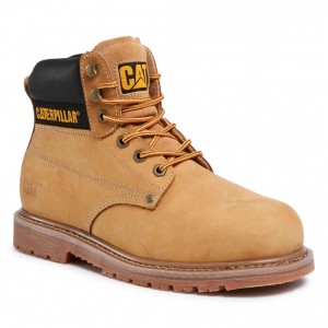 Chaussure de sécurité marron Cat Powerplant S3, taille 45, en cuir nubuck avec embout en acier.