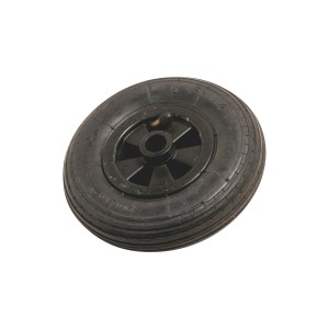Schwarzes Luftrad mit Rillenprofil, Ø 200 mm, Kunststofffelge, Traglast 75 kg.
