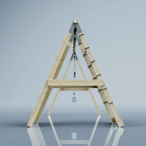 Struttura da arrampicata PolarPlay Raccoon, blu ghiaccio. Struttura in legno con parete da arrampicata e supporto per altalena.