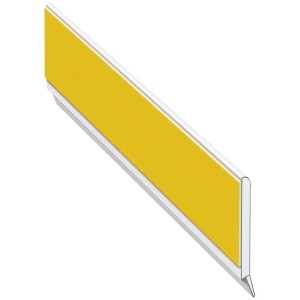 Baguette plate blanche Roro avec lèvre d'étanchéité, hauteur 3 cm, longueur 150 cm, avec ruban adhésif jaune.