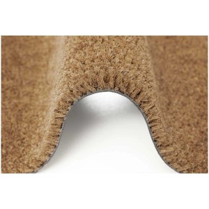 Paillasson coco naturel, 50x80 cm, détail de la texture et du dos caoutchouté.