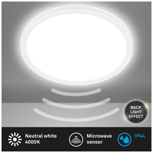 Plafonnier LED blanc pour salle de bain avec détecteur de mouvement, Ø 29 cm, 18 W, 2400 lm, protection IP44.