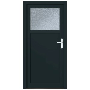 Porte d'entrée secondaire Roro Hamburg Premium anthracite avec verre ornemental et poignée blanche.