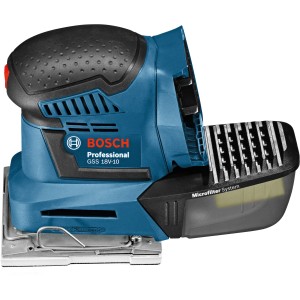 Ponceuse vibrante sans fil Bosch Professional GSS 18 V-10 avec aspiration de poussière.