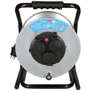 Enrouleur de câble MaxReel en acier, noir, 25m, avec 3 prises type 13 et protection IP55.
