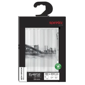 Confezione della tenda da doccia Spirella New Brook, 180x200 cm, bianco-nero con motivo Brooklyn.
