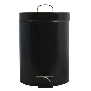 Cestino cosmetico MSV nero in acciaio inox, 5 litri, con pedale e coperchio.