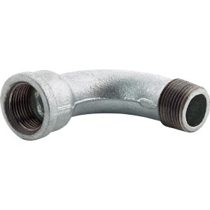 Temperguss Fitting 24,1/24,6 mm, verzinkt, für Rohre, 90-Grad-Bogen mit Innen- und Außengewinde.