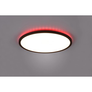 Plafonnier LED Reality Aureo noir et rond avec rétroéclairage RGB, Ø 40 cm.