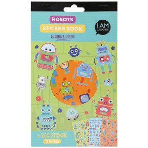 Livre de stickers Robots avec 6 feuilles et plus de 200 stickers robots colorés pour le bricolage.