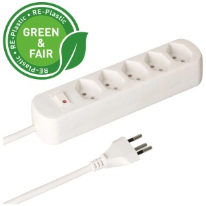 Multiprise blanche Max Hauri Basic Line avec 5 prises, interrupteur et câble de 1,5 m.