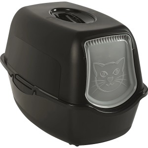 Maison de toilette pour chat Rotho Eco Bailey noire avec trappe et filtre à charbon actif.