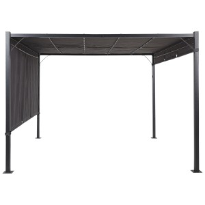 Pergola Beliani Parga grigio scuro con illuminazione LED, acciaio, 310x310 cm. Copertura per patio con tetto in tessuto.