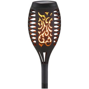 Lot de 3 Globo LED solaire torche, noir, avec effet flamme pour une décoration d'ambiance dans le jardin.