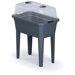 Set per semenzaio rialzato Ecoline antracite con coperchio trasparente e gambe.