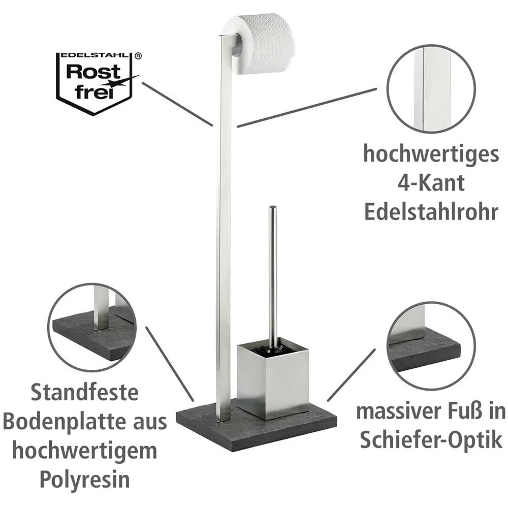 Wenko Stand-WC-Garnitur Slate Rock Edelstahl Grau (HxBxT) 73,5 x 23 x ...