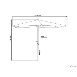 Technische Zeichnung: Beliani Sonnenschirm Varese, Burgunderrot, Ø 270 cm, Maße und Details.
