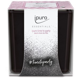 Ipuro Duftkerze Essentials Time for party, 125g im schwarzen Glas mit festlicher Verpackung.