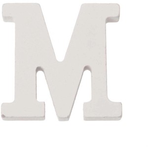 Lettera M bianca in MDF, alta 5,5 cm, ideale per l'artigianato e la decorazione.