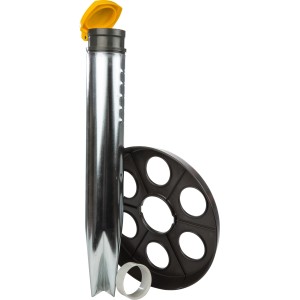 Stewi base a percussione, zincata, con coperchio giallo e disco di centraggio nero.