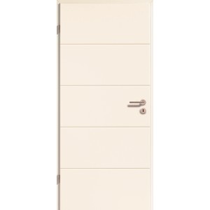 Porta interna bianca Straight Line decoro DIN sinistra con linee orizzontali e maniglia.