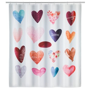 Tenda doccia Wenko Love con cuori colorati, 180x200 cm.