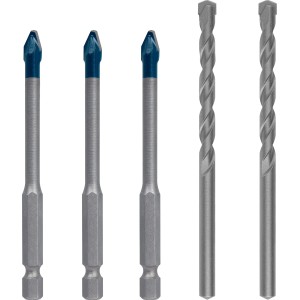 Set di punte per ceramica Bosch Expert Hard, 5 pezzi, con punta blu e codolo esagonale.
