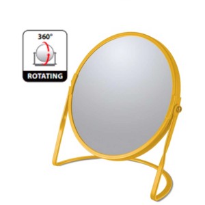 Specchio cosmetico Spirella Akira, giallo opaco, girevole, con supporto.