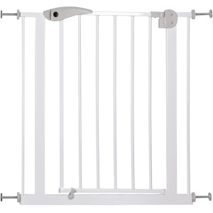 Cancello di sicurezza per cani Trixie in metallo bianco, 75-85x76cm, con porta e dispositivo di serraggio.