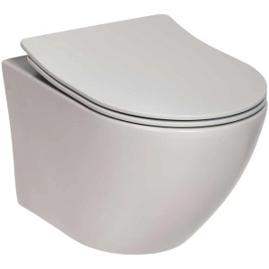 AquaSu® Set WC sospeso Oveno, grigio opaco, senza brida. WC a parete con sedile soft-close.