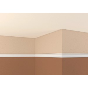 Profil plat Decosa Melissa, moulure blanche sur mur entre deux zones colorées.