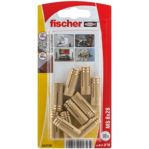 Fischer tasselli in ottone MS 8x28 K NV, 10 pezzi, per filettature metriche, adatti per mensole e scaldabagni.