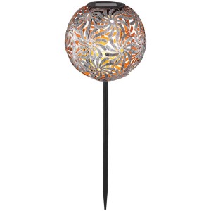 Silbergrauer Globo LED-Solarspiess Kugel aus Metall, Ø 18,5 cm, Höhe 54 cm. Dekorative Gartenbeleuchtung.