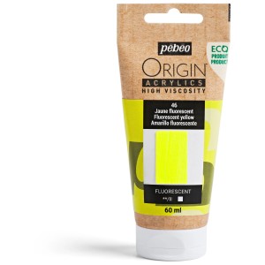 Pébéo Origin Acrylfarbe, fluoreszierend Gelb, 60ml Tube für Künstlerbedarf.