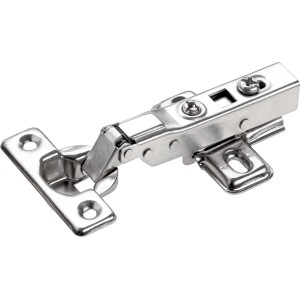 Mini cerniera Hettich per mobili, con ammortizzazione e montaggio a pannello centrale.