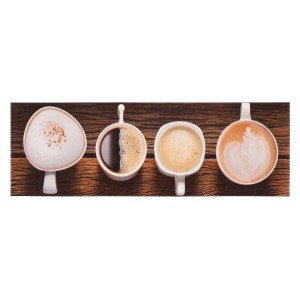 Tappeto da cucina lavabile con motivo caffè, 50x150 cm. Tappeto per cucina con diversi tipi di caffè.
