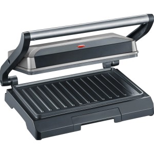 Severin Kompakt-Multigrill KG 2394, grill elettrico con rivestimento antiaderente e manico in acciaio inox.