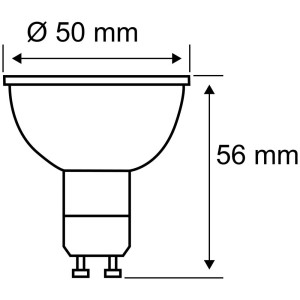 Disegno tecnico: Lampadina LED Paulmann EasyDim GU10, dimensioni: Ø 50 mm, altezza 56 mm.