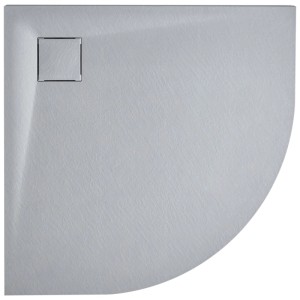 Receveur de douche Beliani Paron gris, quart de cercle, plat, aspect pierre naturelle, plastique SMC. Surface texturée antidérapante et bonde.