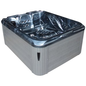 Spa extérieur Sonnenkönig Lanai noir, bain à remous fixe avec extérieur gris.