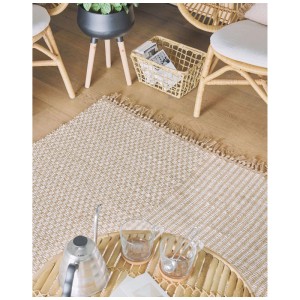Tapis beige Beliani Adabag en jute, 150x80 cm, style bohème avec franges.