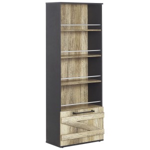 Étagère Beliani Salter, marron/noir, 163 cm de haut. 4 étagères ouvertes et un compartiment fermé aspect bois.