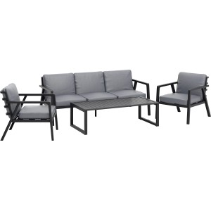 Set lounge e tavolo da pranzo Tamworth 4 pezzi in grigio antracite con divano, poltrone e tavolo.