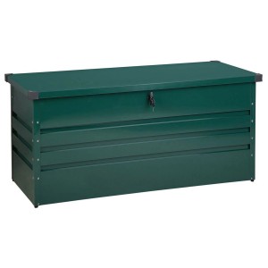 Beliani Auflagenbox Cebrosa, dunkelgrün, aus Stahl, 64x132x62 cm. Universalbox für Garten, wetterfest und abschliessbar.