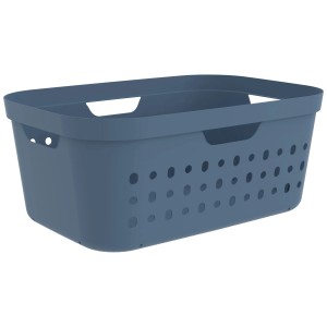 Cesto portabiancheria Rotho Jona (39 l) in plastica blu-grigio con manici e fori d'aerazione.