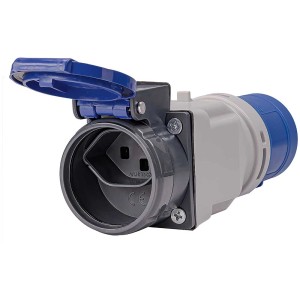 Adattatore industriale Steffen CEE16/3 IP44 T23/IP55, antracite-blu, per distribuzione elettrica esterna.